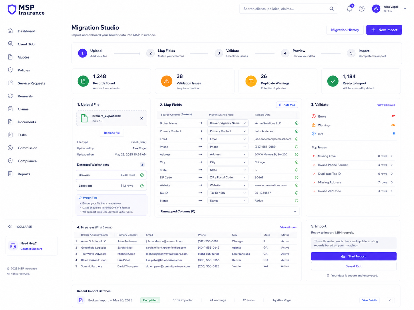 Migration Studio screen